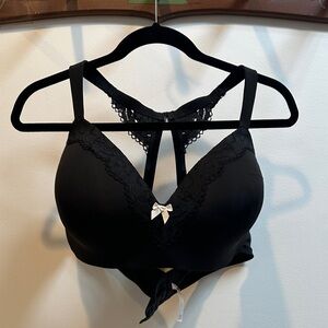 Cacique Black Lace Trim Racerback Bra with Bow Detail 44D